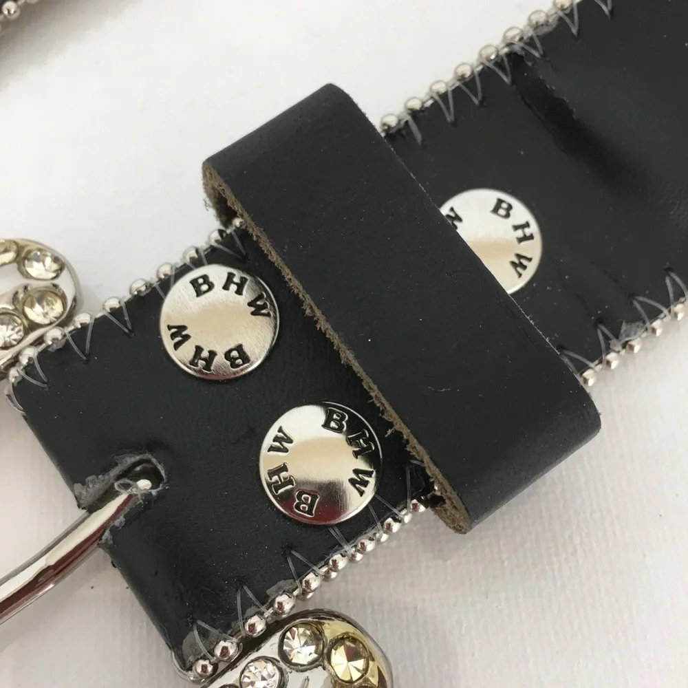 Women’s Faux Turquoise Western Stud Belt Black Leather Size XS Rhinestone Buckle